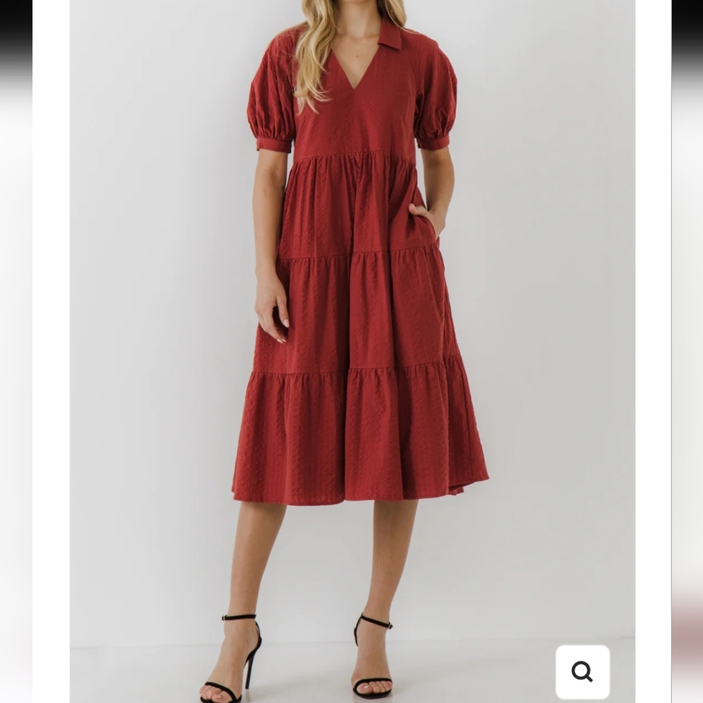 FREE THE ROSES STRIPE TEXTURE MIDI DRESS - Picture 1 of 9